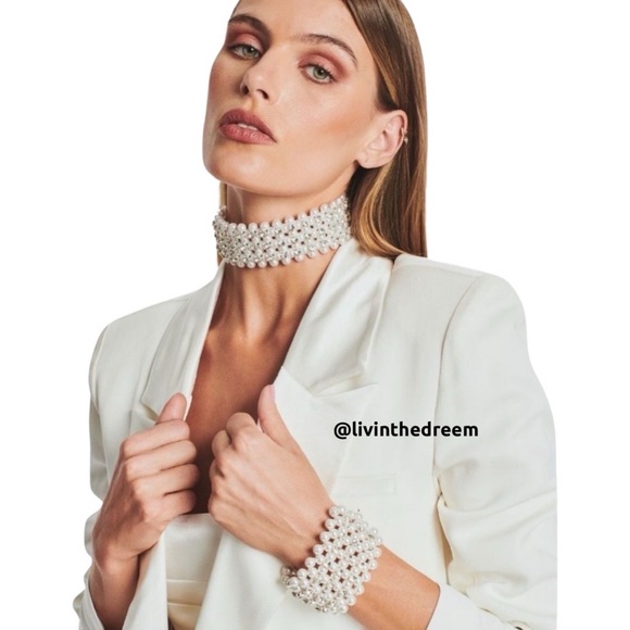 RETROFETE ROSEWOOD PEARL & RHINESTONE STATEMENT CHOKER $199 - Picture 7 of 12